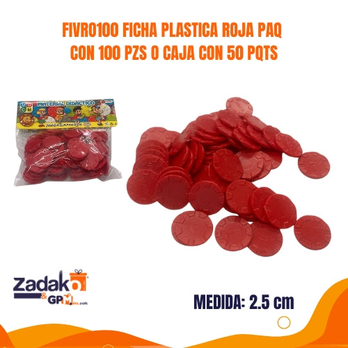 FIVRO100 FICHA PLASTICA ROJA PAQ CON 100 PZS O CAJA CON 50 PQTS