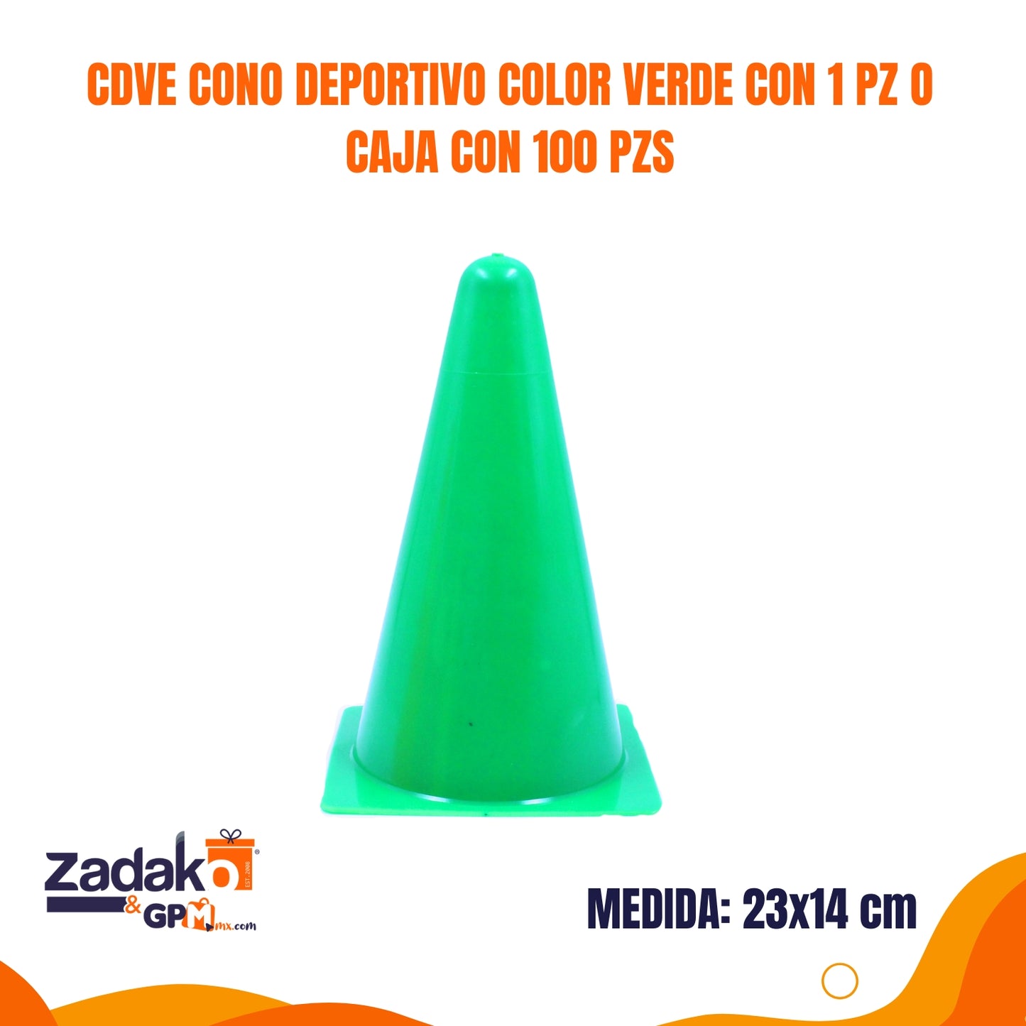 CDVE CONO DEPORTIVO COLOR VERDE CON 1 PZ O CAJA CON 100 PZS