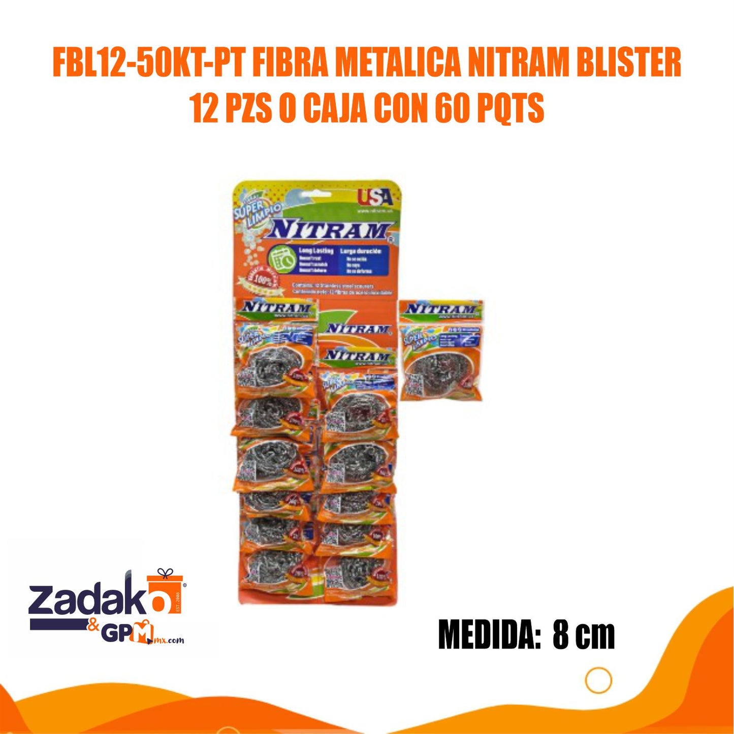 FBL12-50KT-PT FIBRA METALICA NITRAM BLISTER 12 PZS O CAJA CON 60 PQTS