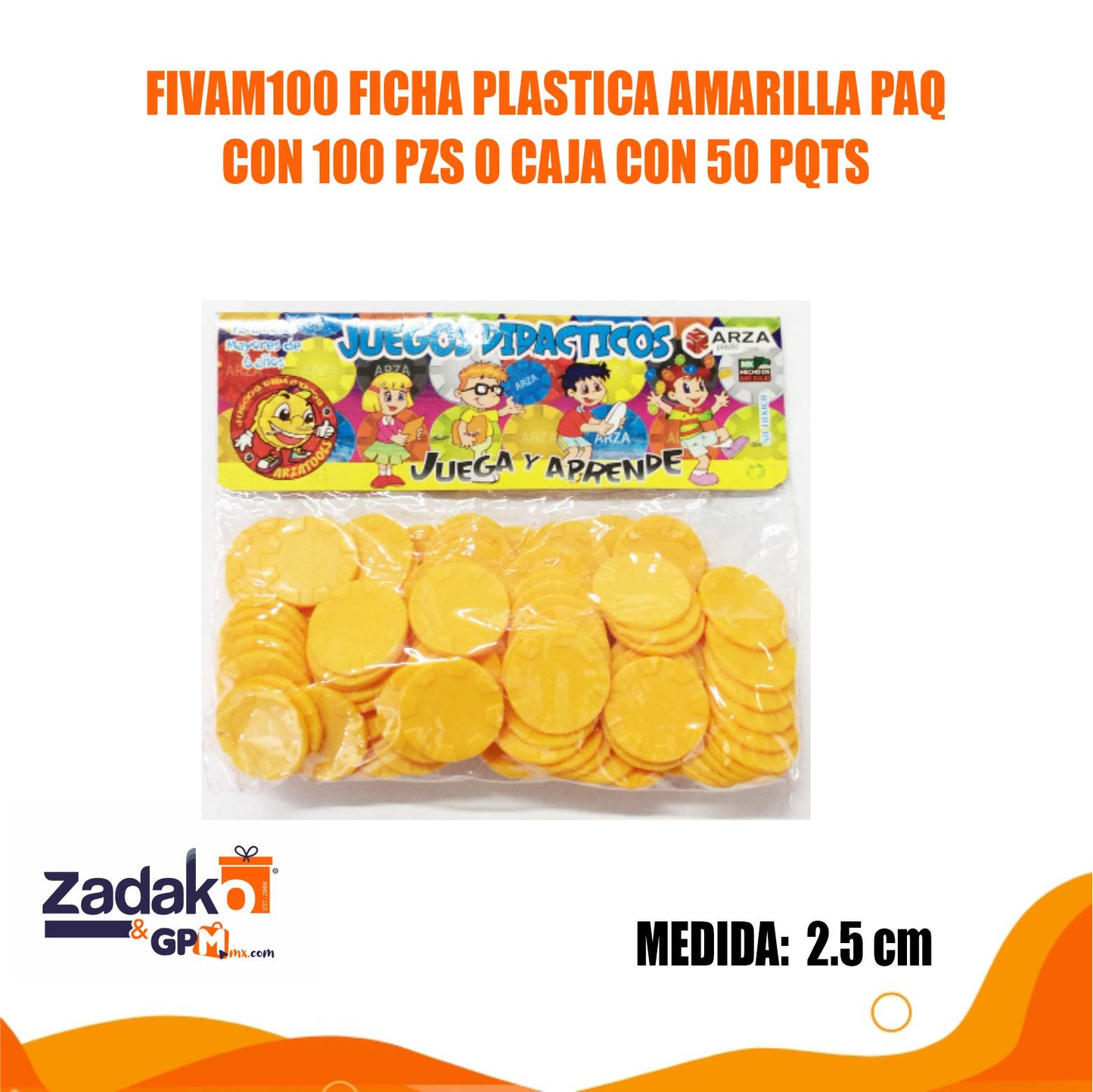 FIVAM100 FICHA PLASTICA AMARILLA PAQ CON 100 PZS O CAJA CON 50 PQTS