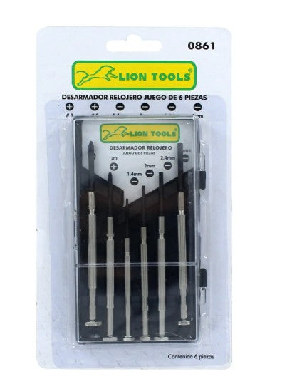 0861 DESARMADOR RELOJERO 6 PZS LION TOOLS CON 1 PQT O CAJA CON 144 PQTS