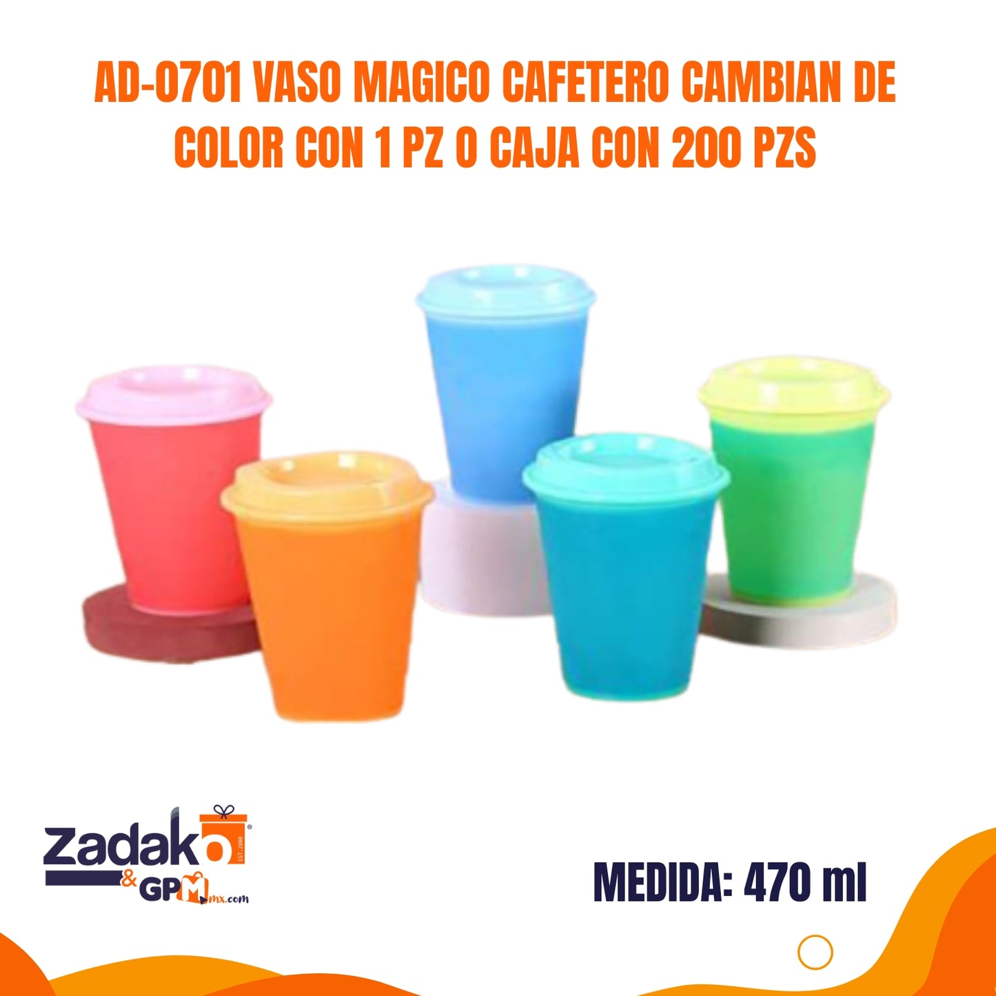 AD-0701 VASO MAGICO CAFETERO CAMBIAN DE COLOR CON 1 PZ O CAJA CON 200 PZS