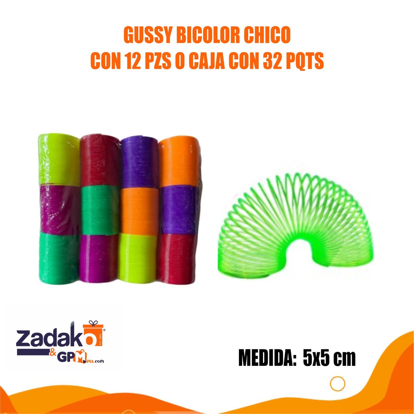 GUSSY BICOLOR CHICO CON 12 PZS O CAJA CON 32 PQTS