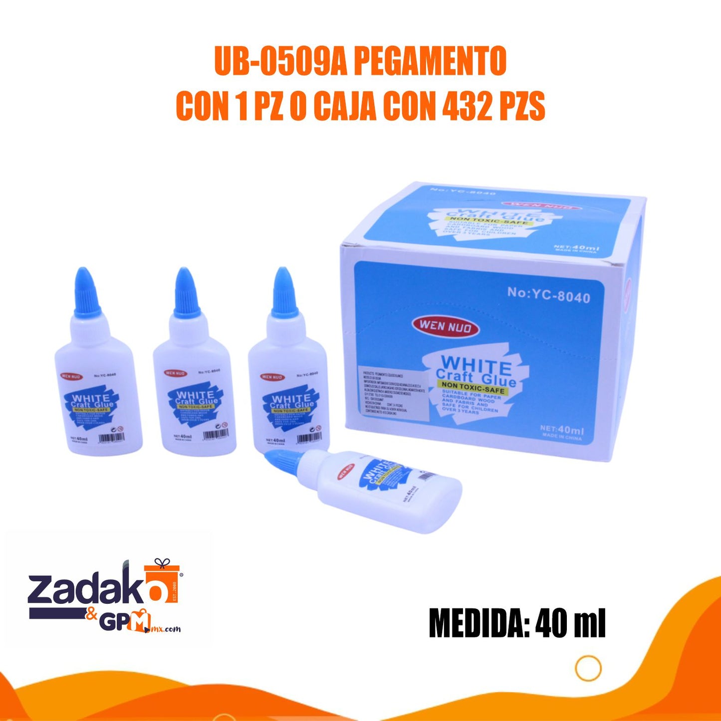 UB-0509A PEGAMENTO CON 1 PZ O CAJA CON 432 PZS