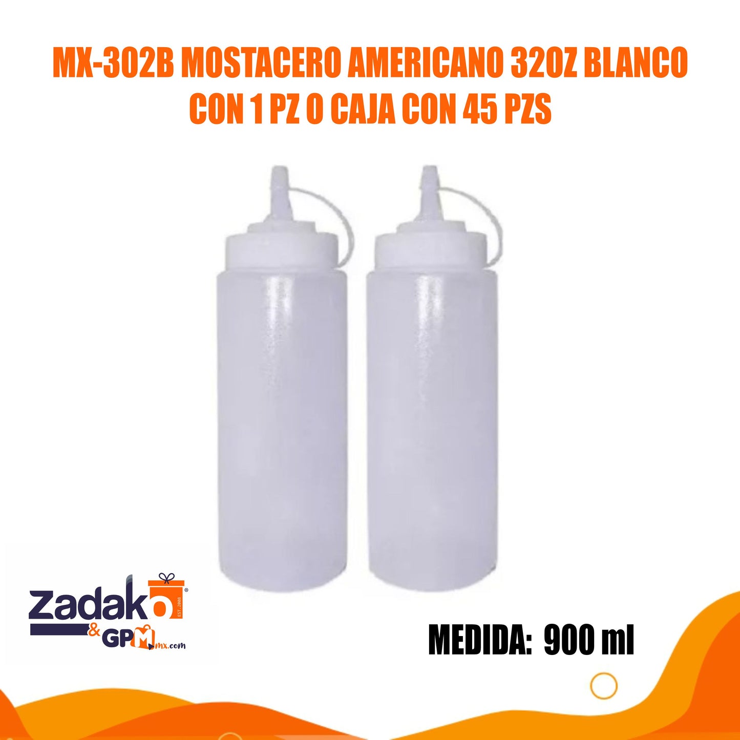 N-GPM-13487 MX-302B MOSTACERO AMERICANO 32OZ BLANCO CON 1 PZ O CAJA CON 45 PZS
