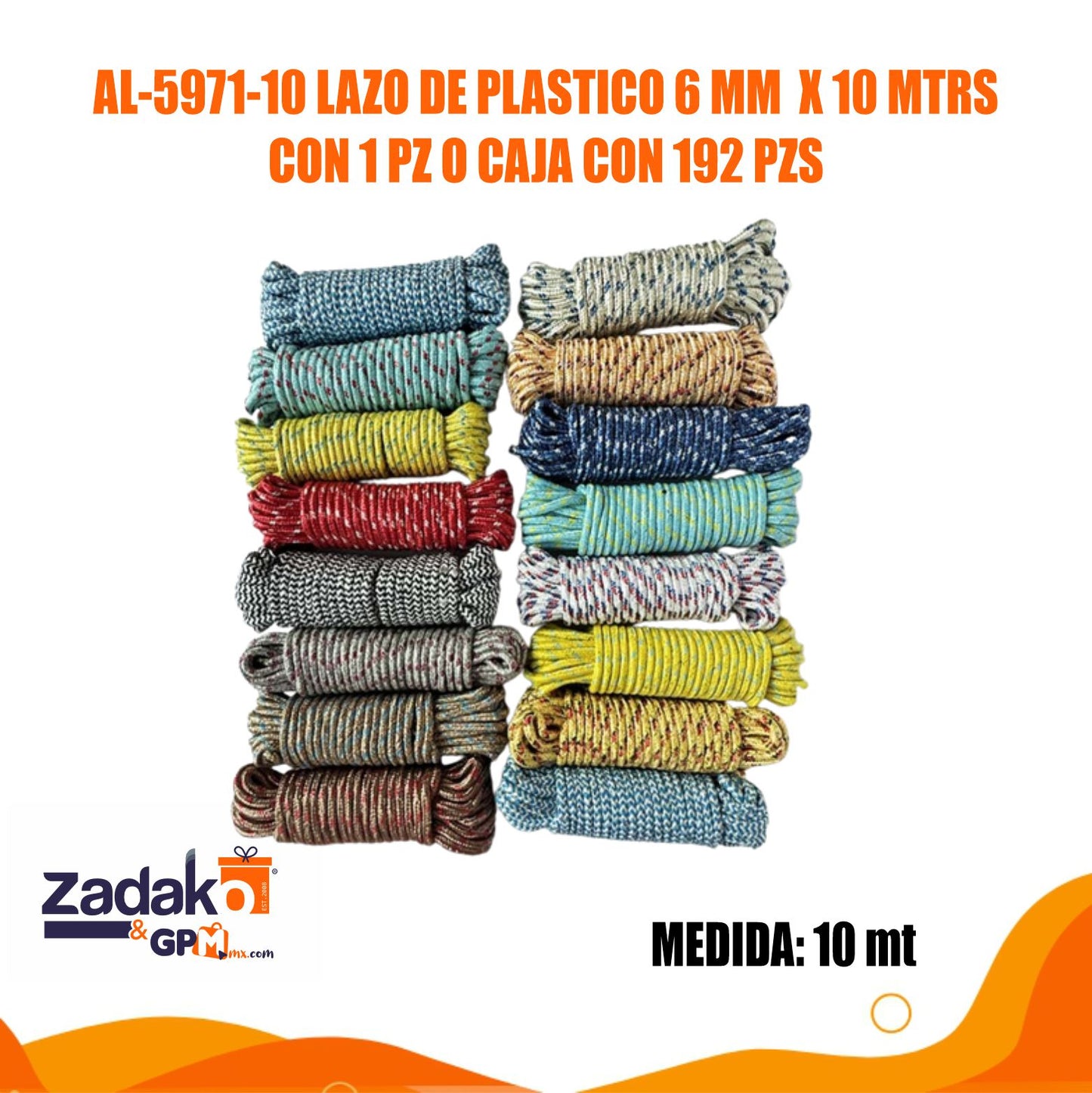 AL-5971-10 LAZO DE PLASTICO 6 MM X 10 MTRS CON 1 PZ O CAJA CON 192 PZS