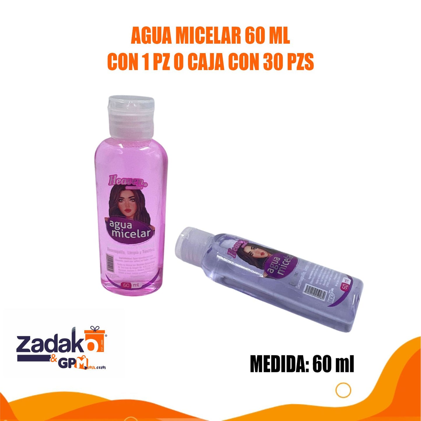 AGUA MICELAR 60 ML CON 1 PZ O CAJA CON 30 PZS