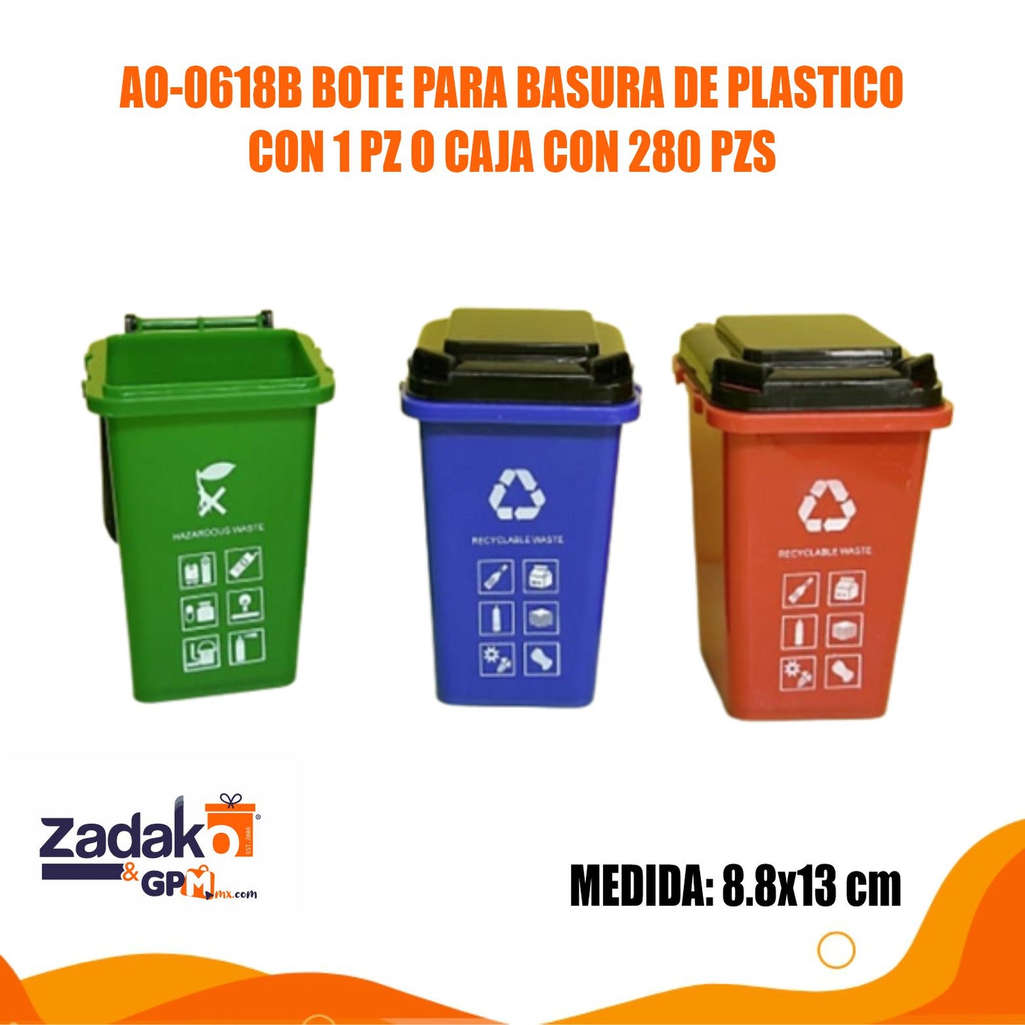 AO-0618B BOTE PARA BASURA DE PLASTICO CON 1 PZ O CAJA CON 280 PZS