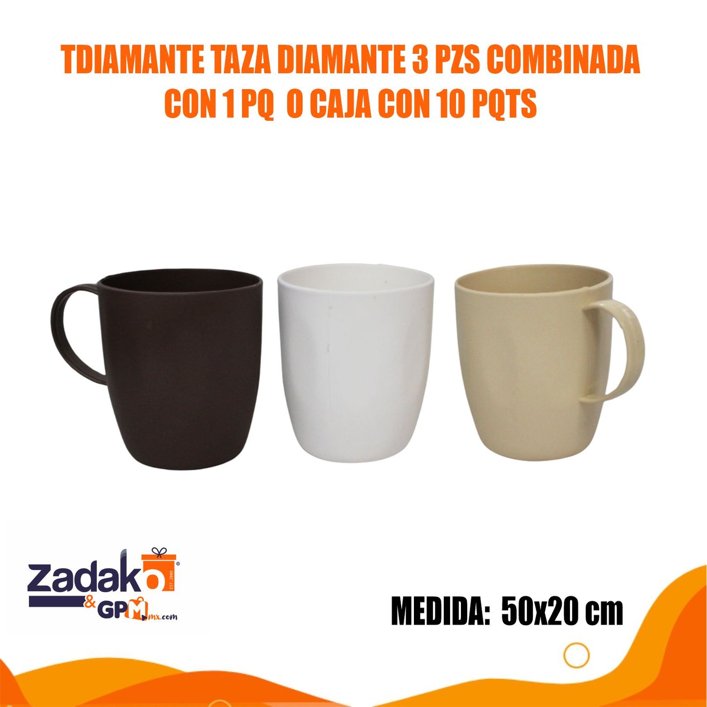 TDIAMANTE TAZA DIAMANTE 3 PZS COMBINADA CON 1 PQ O CAJA CON 10 PQTS