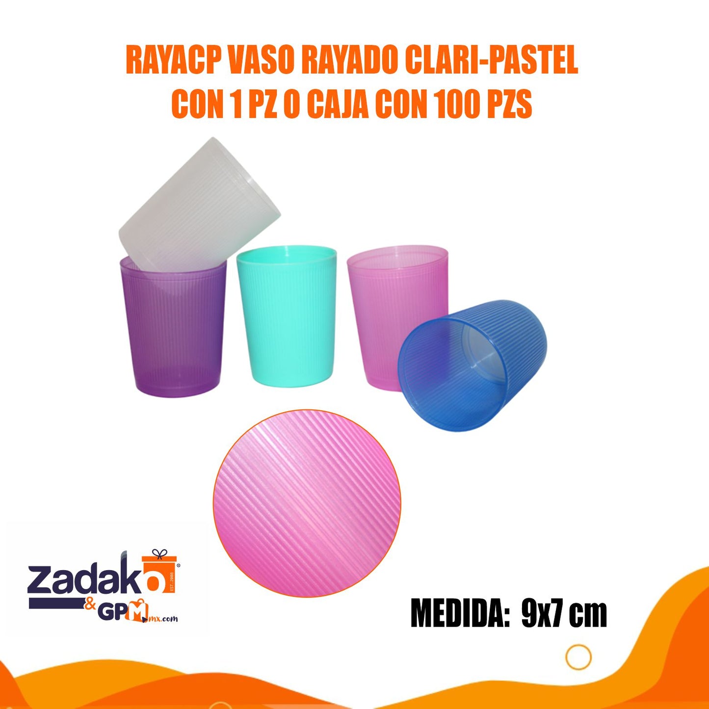 RAYACP VASO RAYADO CLARI-PASTEL CON 1 PZ O CAJA CON 100 PZS