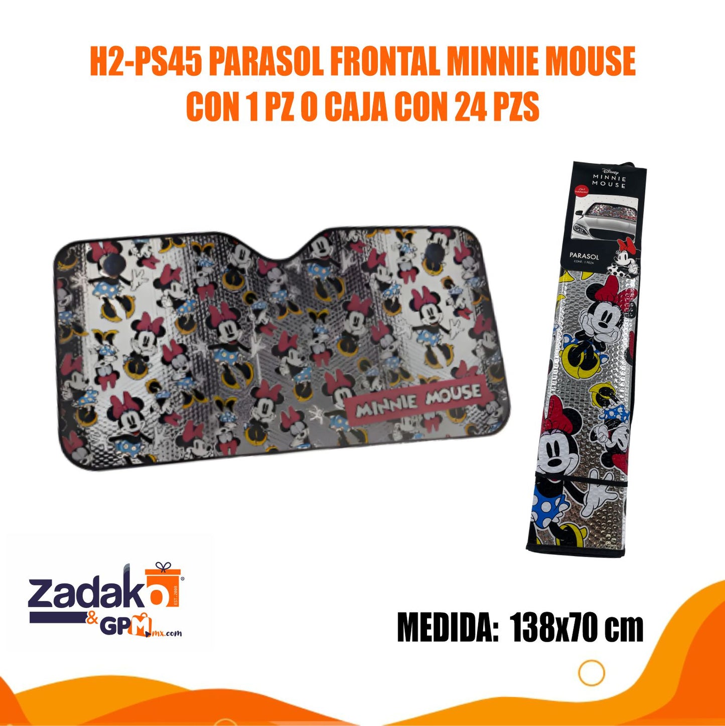 H2-PS45 PARASOL FRONTAL MINNIE MOUSE CON 1 PZ O CAJA CON 24 PZS