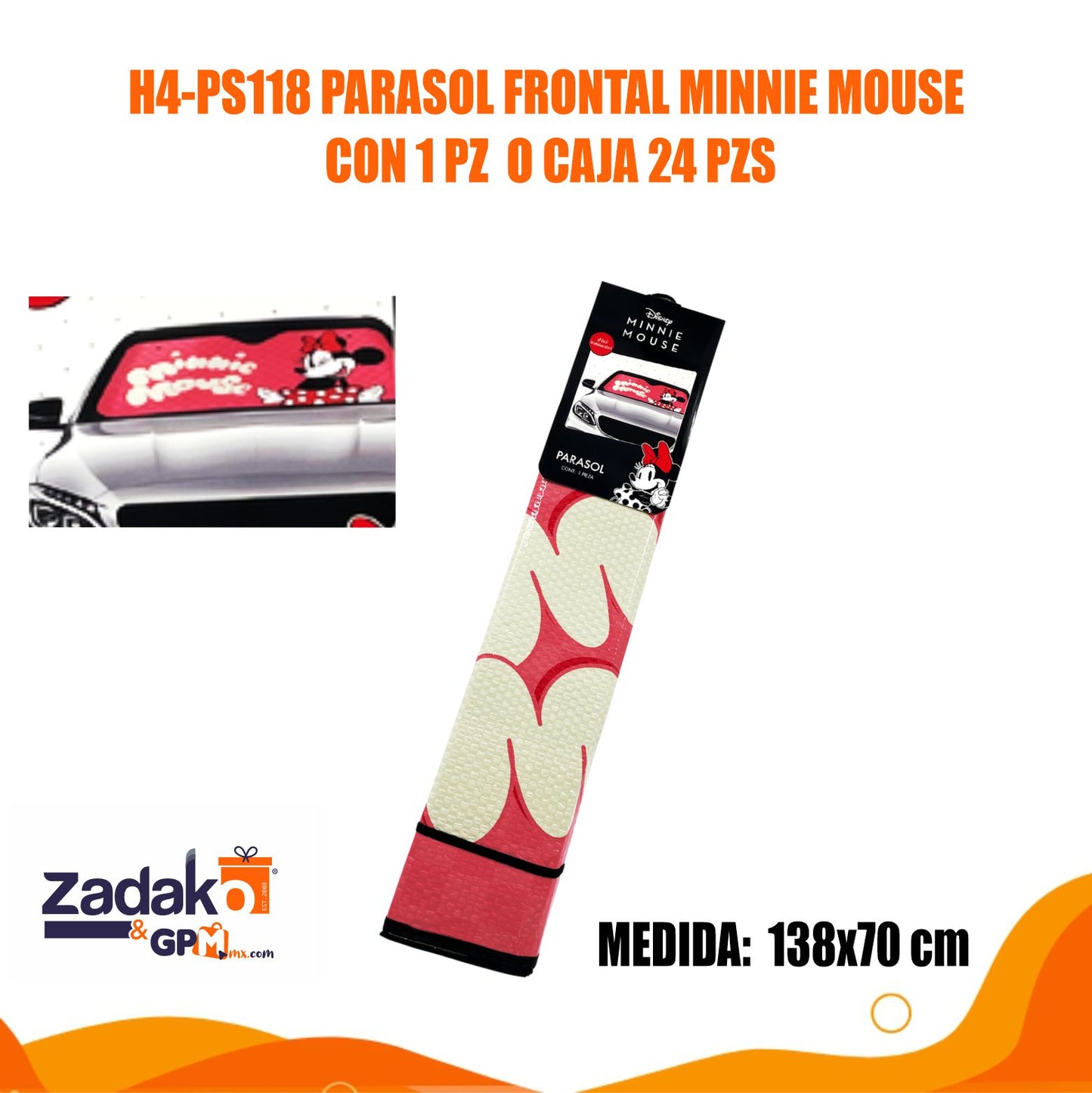 H4-PS118 PARASOL FRONTAL MINNIE MOUSE CON CON 1 PZ O CAJA 24 PZS