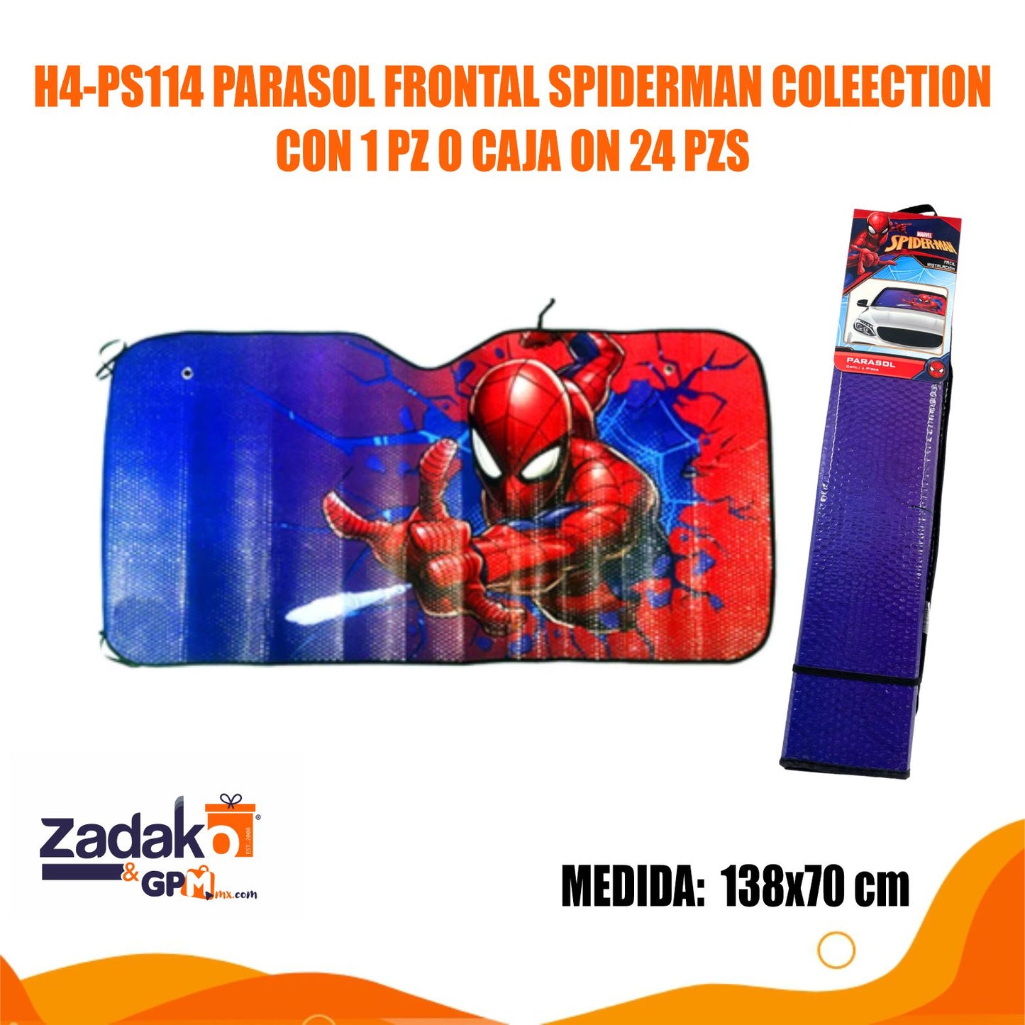 H4-PS114 PARASOL FRONTAL SPIDERMAN COLEECTION CON 1 PZ O CAJA ON 24 PZS