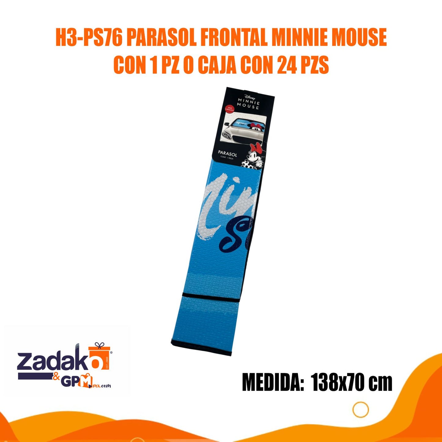H3-PS76 PARASOL FRONTAL MINNIE MOUSE CON 1 PZ O CAJA CON 24 PZS