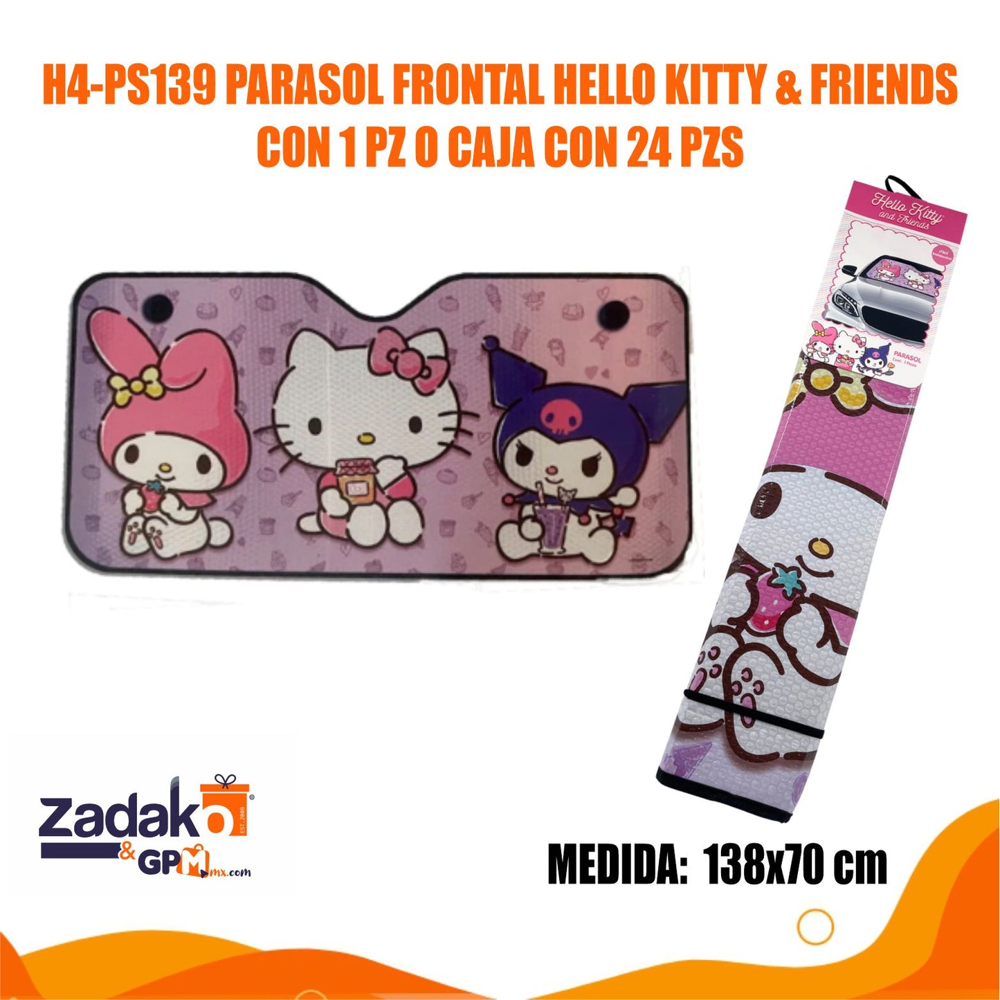H4-PS139 PARASOL FRONTAL HELLO KITTY & FRIENDS CON 1 PZ O CAJA CON 24 PZS