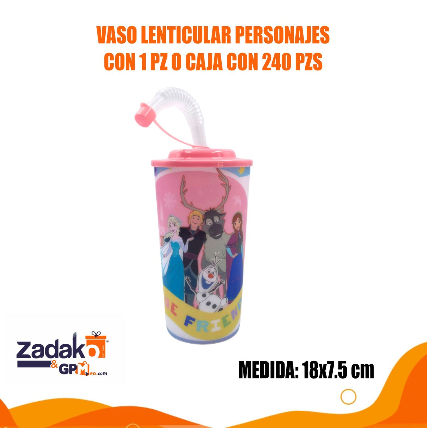 N-GPM-13823 VASO LENTICULAR PERSONAJES CON 1 PZ O CAJA CON 240 PZS