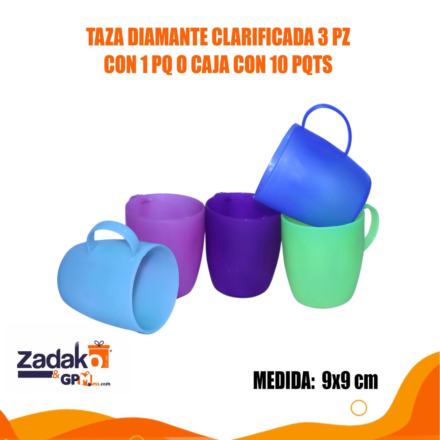 TAZA DIAMANTE CLARIFICADA 3 PZ CON 1 PQ O CAJA CON 10 PQTS