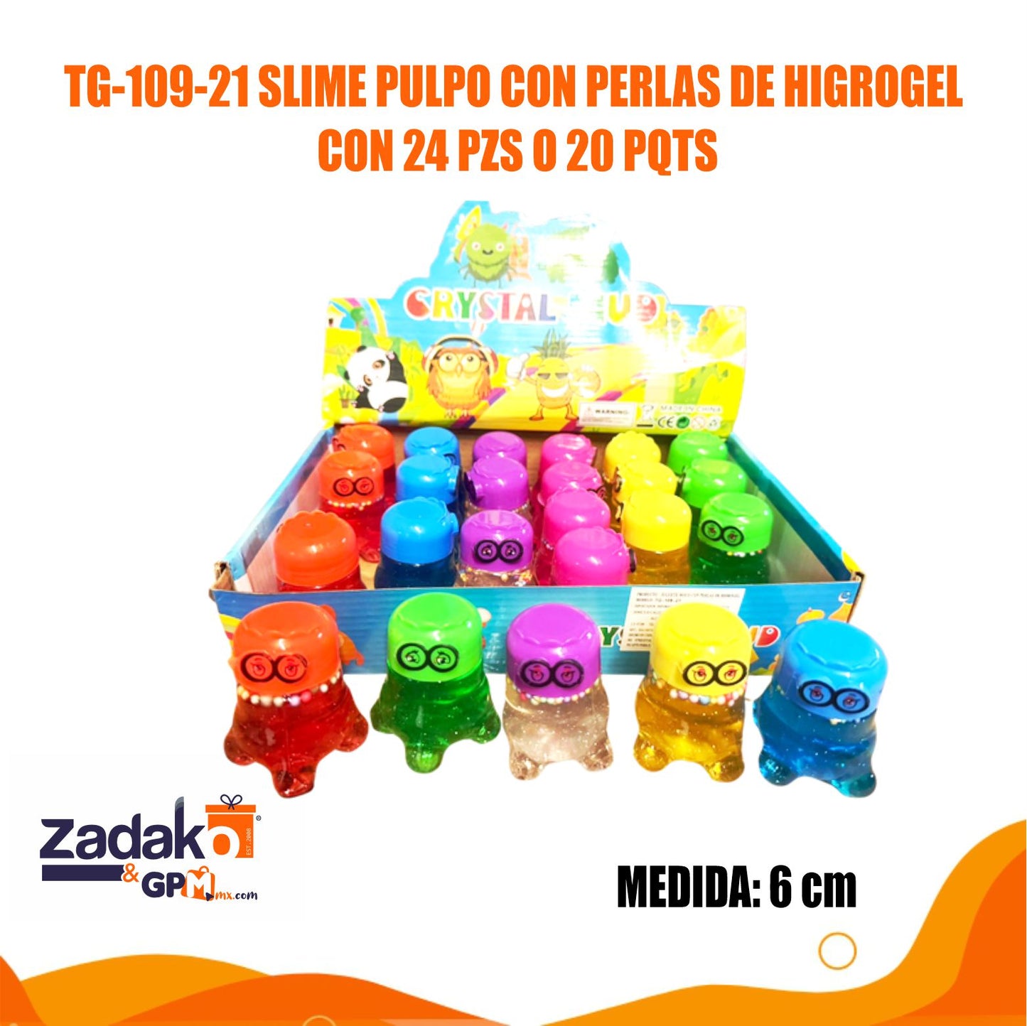 TG-109-21 SLIME PULPO CON PERLAS DE HIGROGEL CON 24 PZS O 20 PQTS