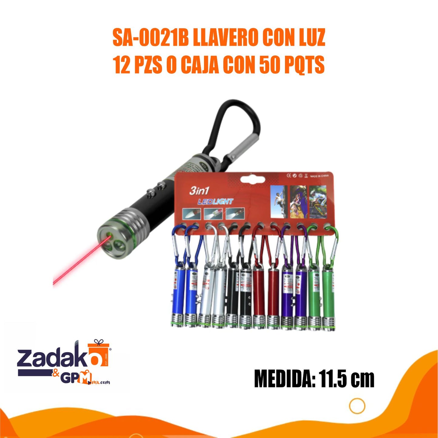 SA-0021B LLAVERO CON LUZ 12 PZS O CAJA CON 50 PQTS