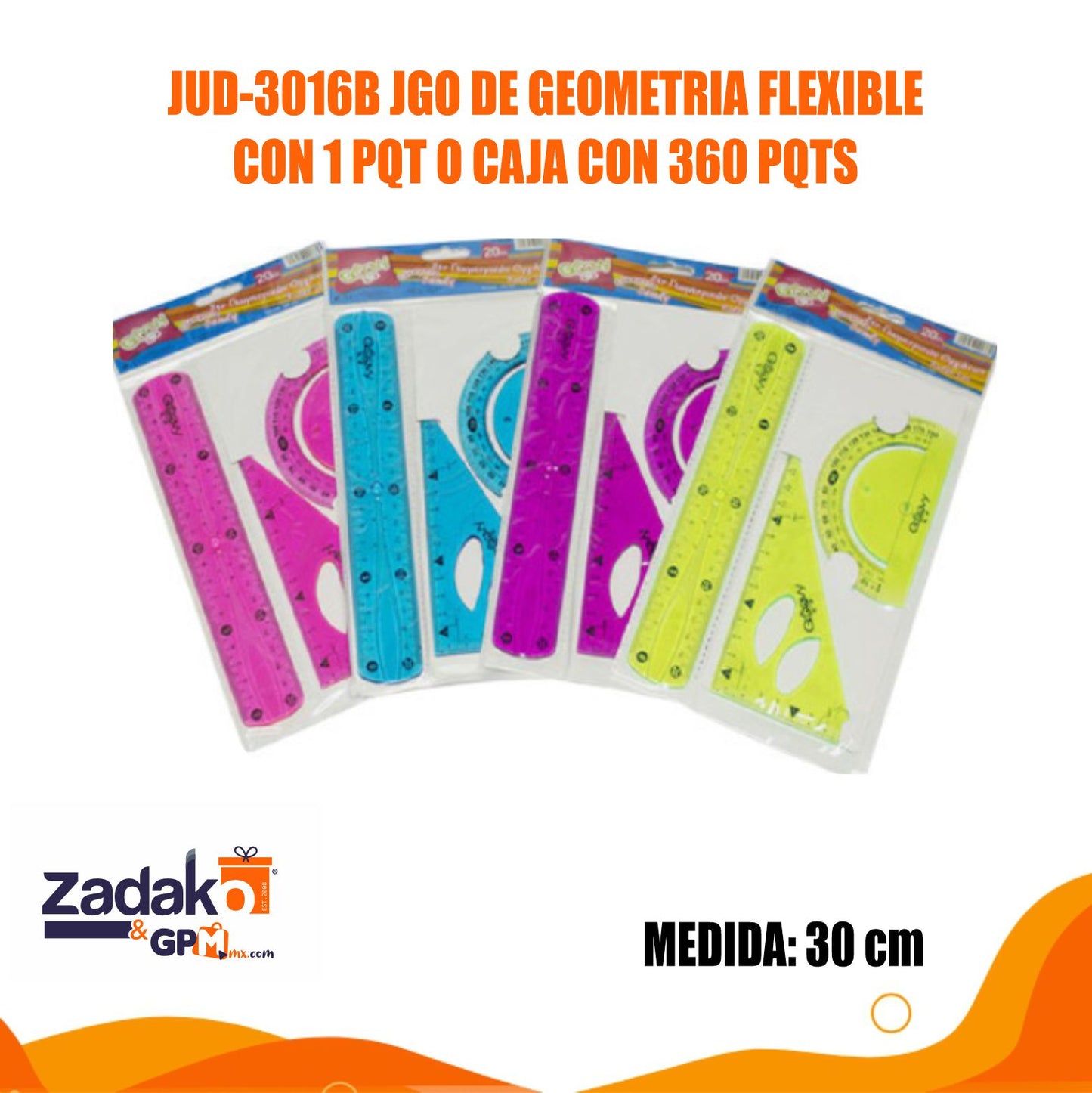 UD-3016B JUEGO DE GEOMETRIA FLEXIBLE CON 1 PQT O CAJA CON 360 PQTS