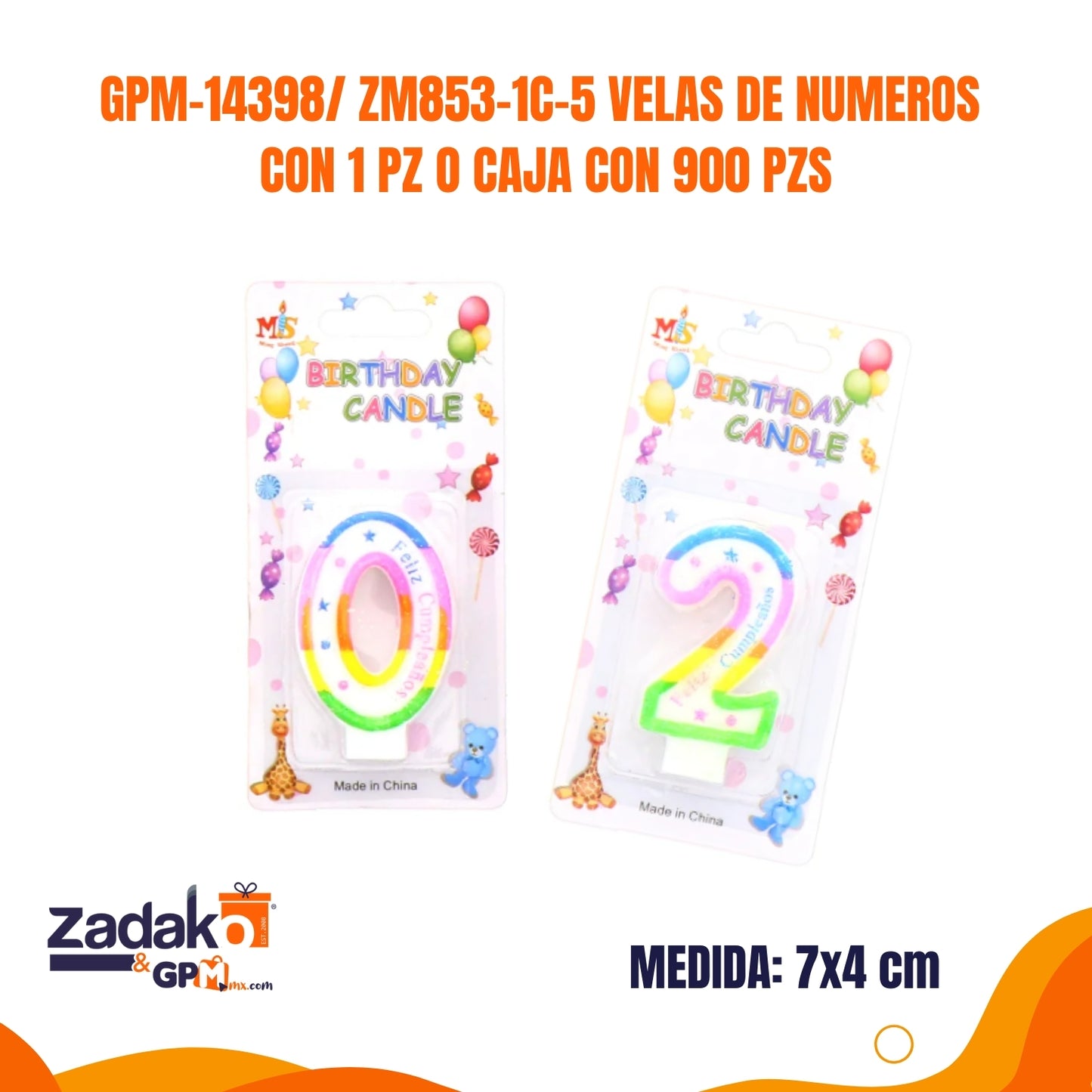 ZM853-1C-5 VELAS DE NUMEROS CON 1 PZ O CAJA CON 900 PZS