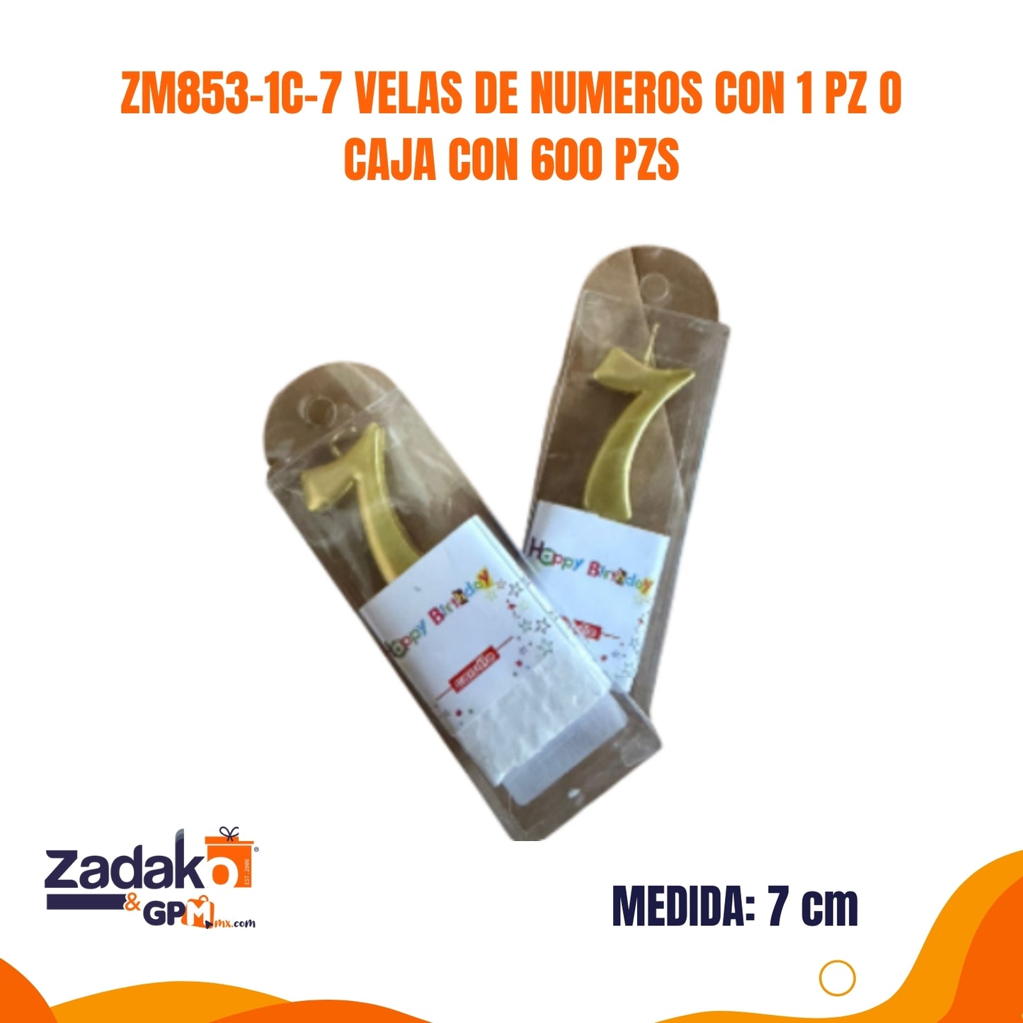 ZM853-1C-7 VELAS DE NUMEROS CON 1 PZ O CAJA CON 600 PZS