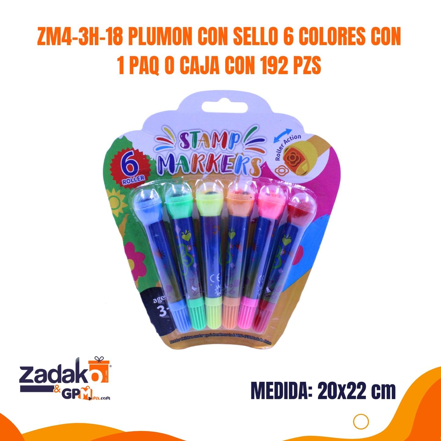 ZM4-3H-18 PLUMON CON SELLO 6 COLORES CON 1 PAQ O CAJA CON 192 PZS