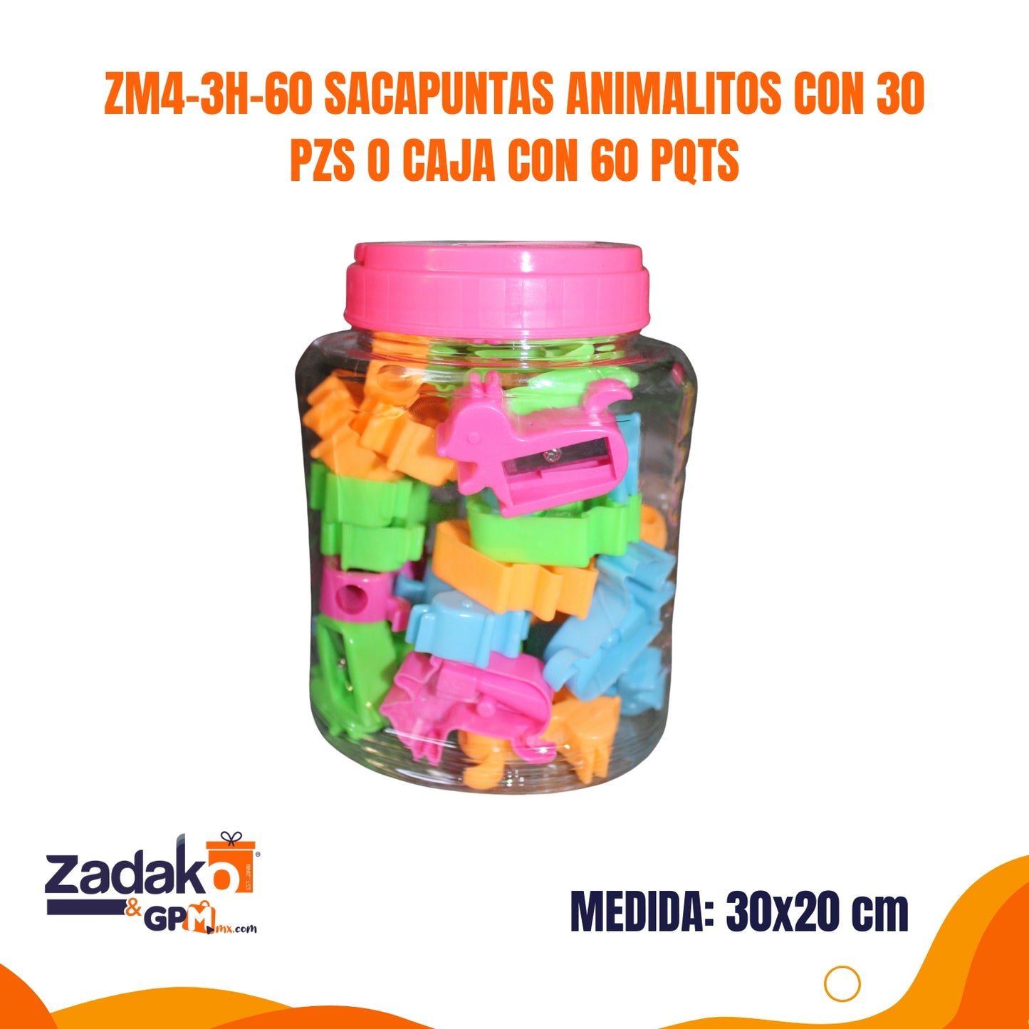 ZM4-3H-60 SACAPUNTAS ANIMALITOS CON 30 PZS O CAJA CON 60 PQTS