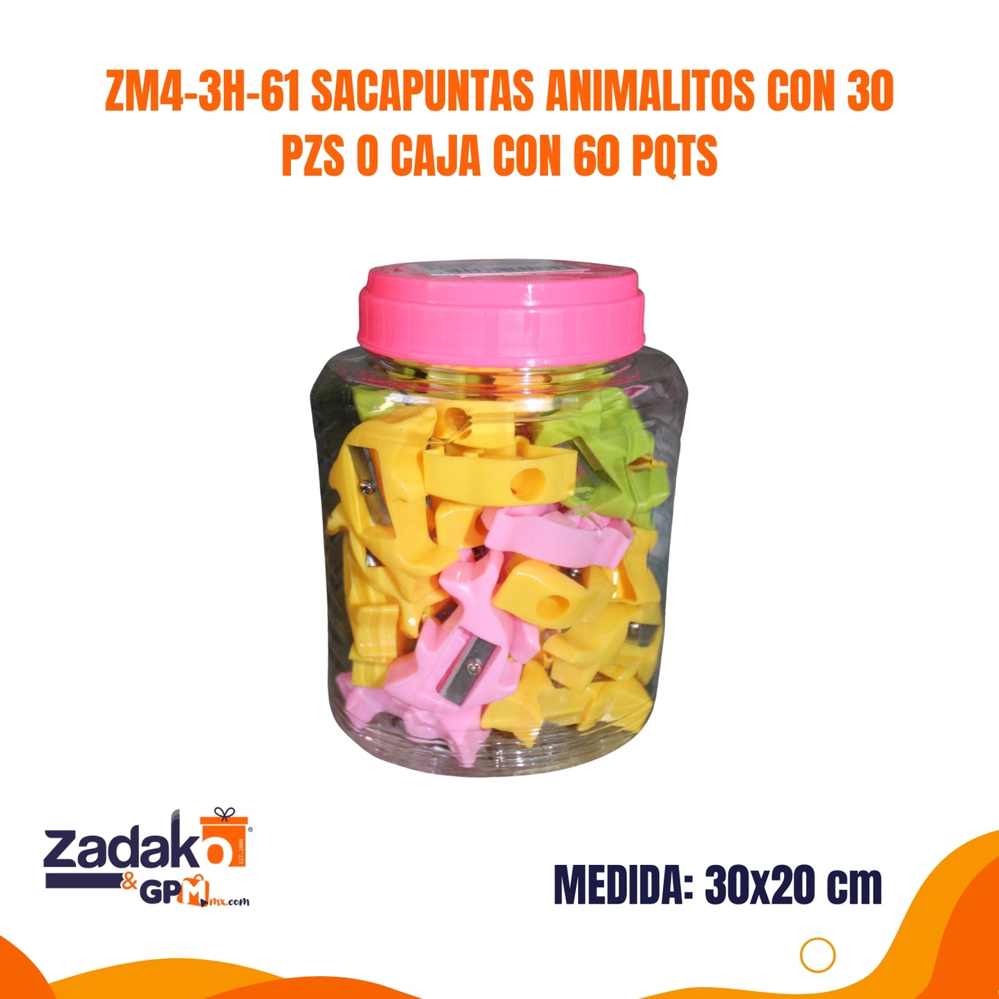 ZM4-3H-61 SACAPUNTAS ANIMALITOS CON 30 PZS O CAJA CON 60 PQTS