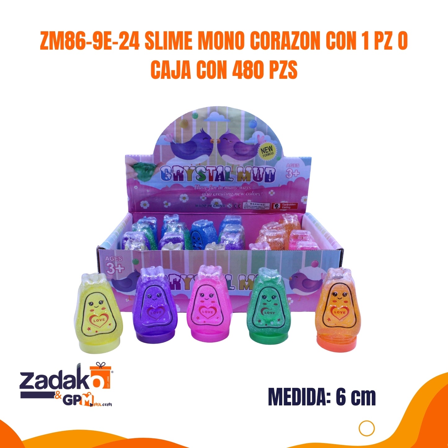 ZM86-9E-24 SLIME MONO CORAZON CON 1 PZ O CAJA CON 480 PZS