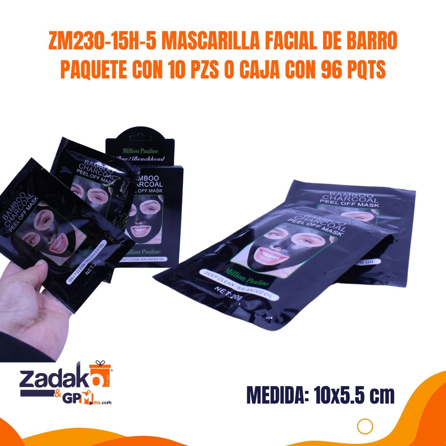 ZM230-15H-5 MASCARILLA FACIAL DE BARRO PAQUETE CON 10 PZS O CAJA CON 96 PQTS