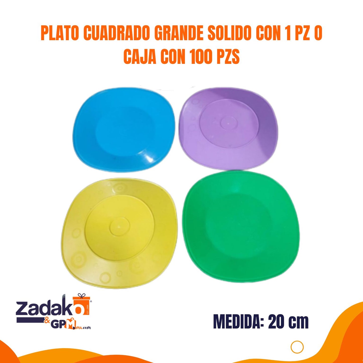 N-GPM-14645 PLATO CUADRADO GRANDE SOLIDO CON 1 PZ O CAJA CON 100 PZS