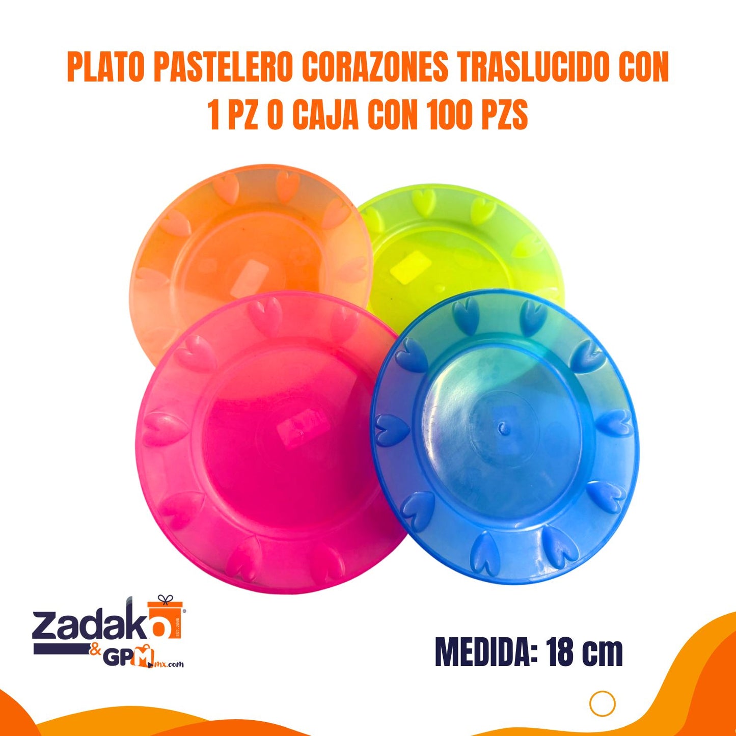 PLATO PASTELERO CORAZONES TRASLUCIDO CON 1 PZ O CAJA CON 100 PZS