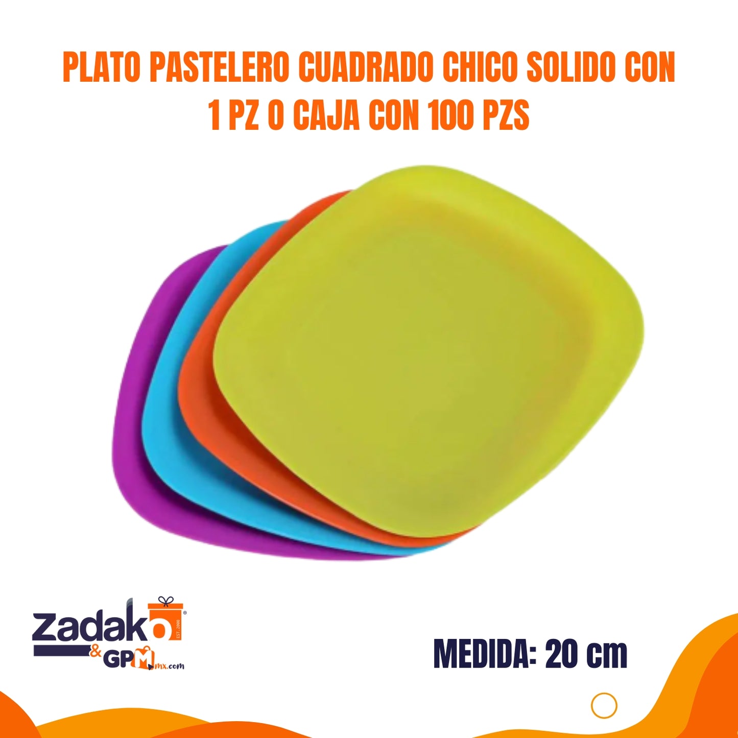 N-GPM-14648 PLATO PASTELERO CUADRADO CHICO SOLIDO CON 1 PZ O CAJA CON 100 PZS