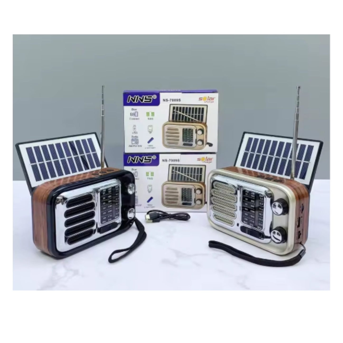 NS-7009S ALTAVOZ RETROPORTATIL CON PANEL SOLAR CON 1 PZ O CAJA CON 50 PZS