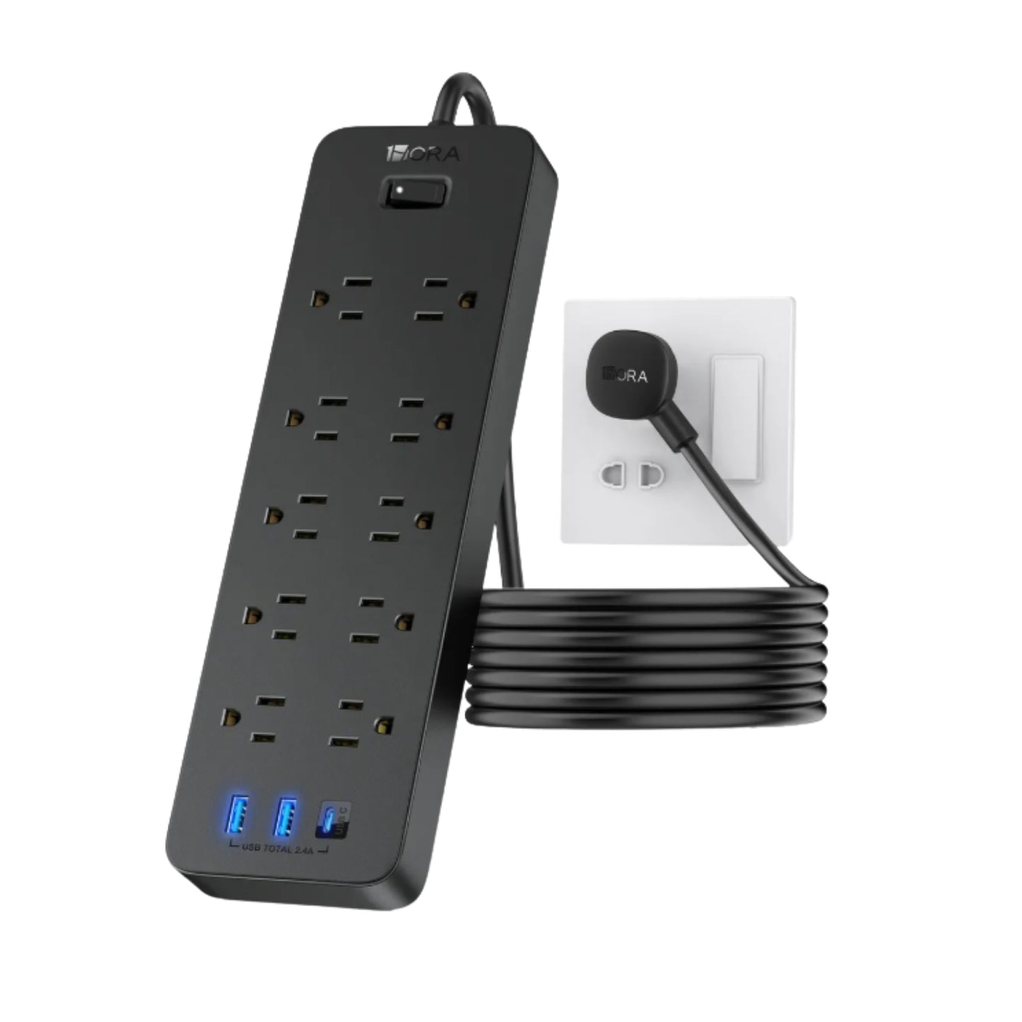 MOCT002 BARRA MULTICONTACTO 10 SALIDAS 1.5M 2USB-A 1USB-C 1 HORA CON 1 PZ O CAJA CON 30 PZS