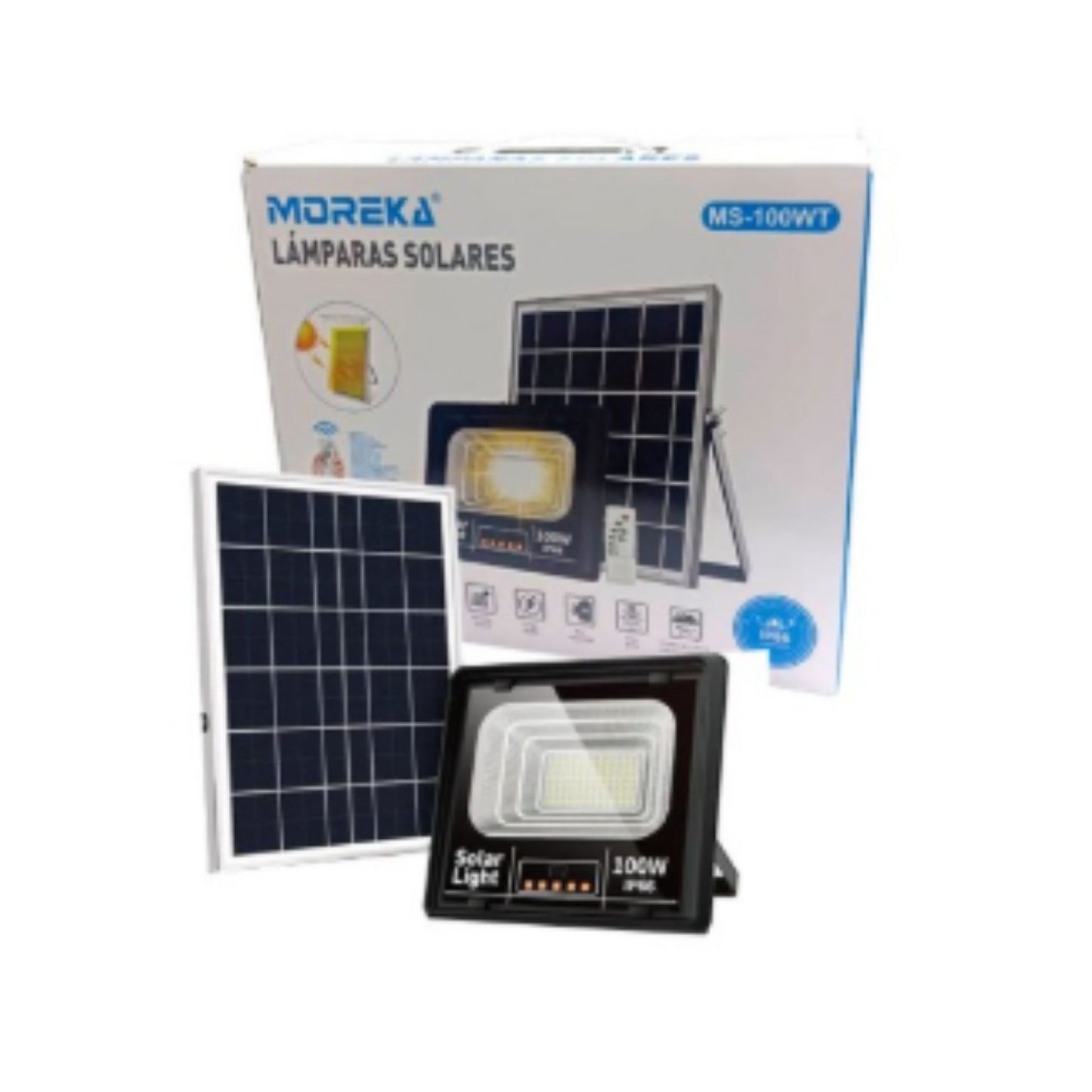 MS-100WT LAMPARA SOLAR 100W IP66 CON 1 PZ O CAJA CON 10 PZS