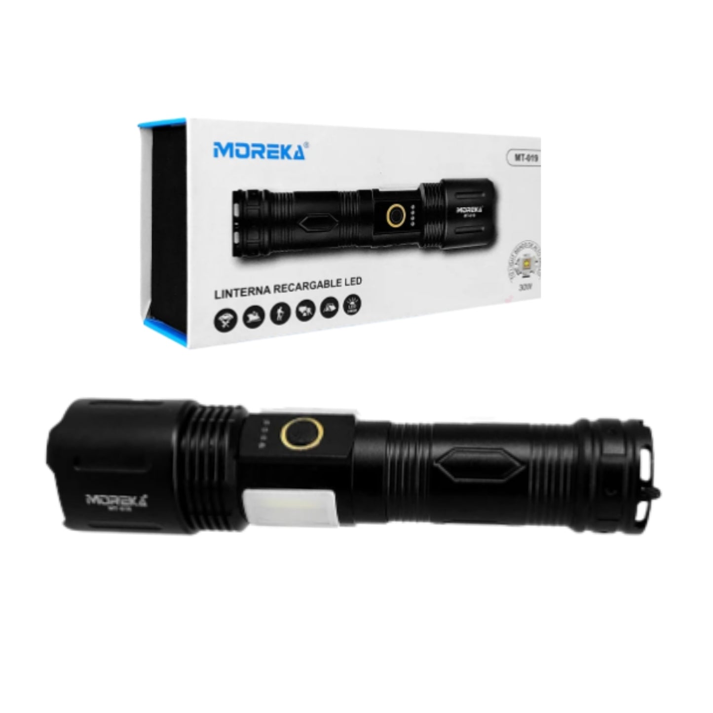 MT-019 LINTERNA LED RECARGABLE 30W CON 1 PZ O CAJA CON 80 PZS