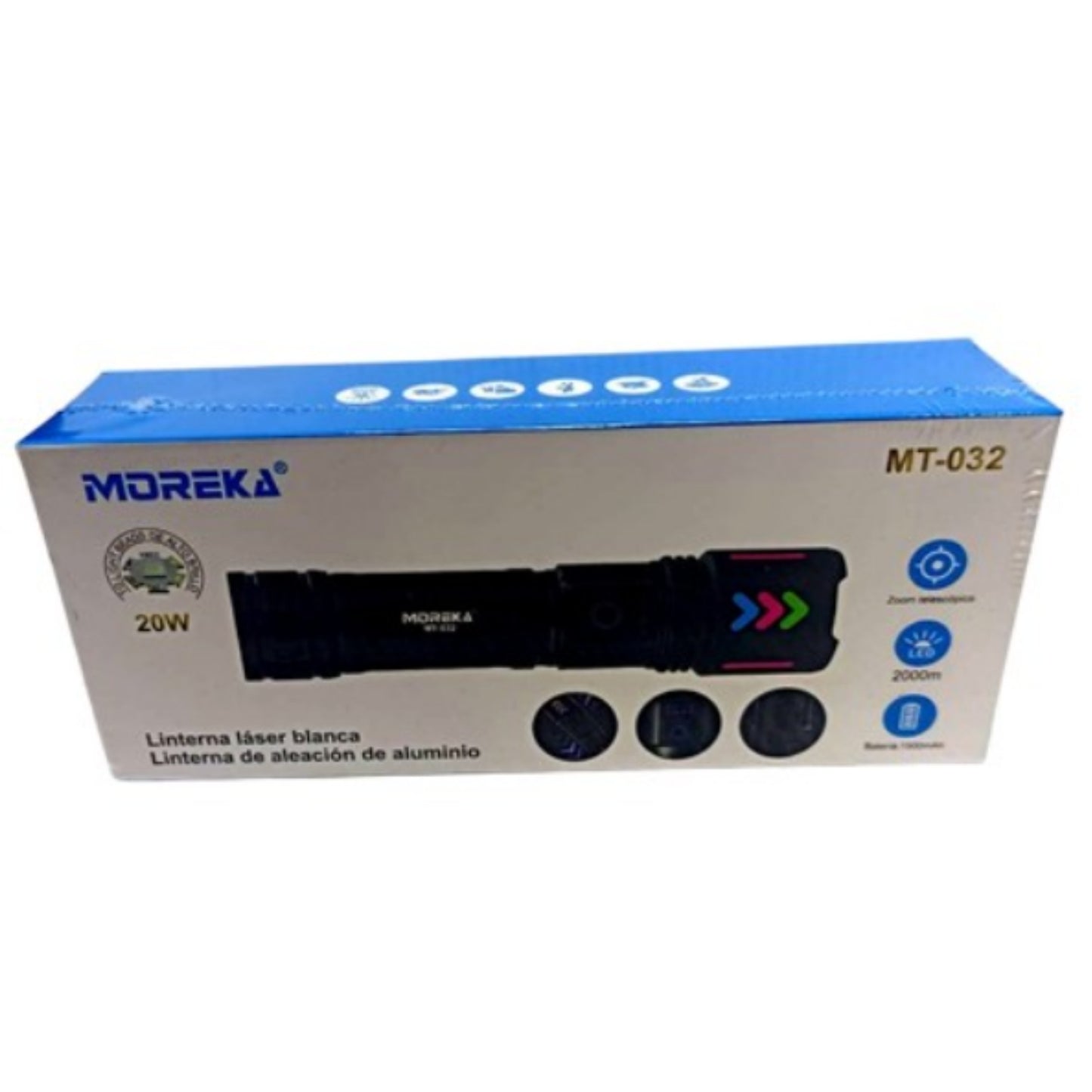 MT-032 LINTERNA ALUMINIO LED 2000m 1500mAH RECARGABLE USB CON 1 PZ O CAJA CON 60 PZS