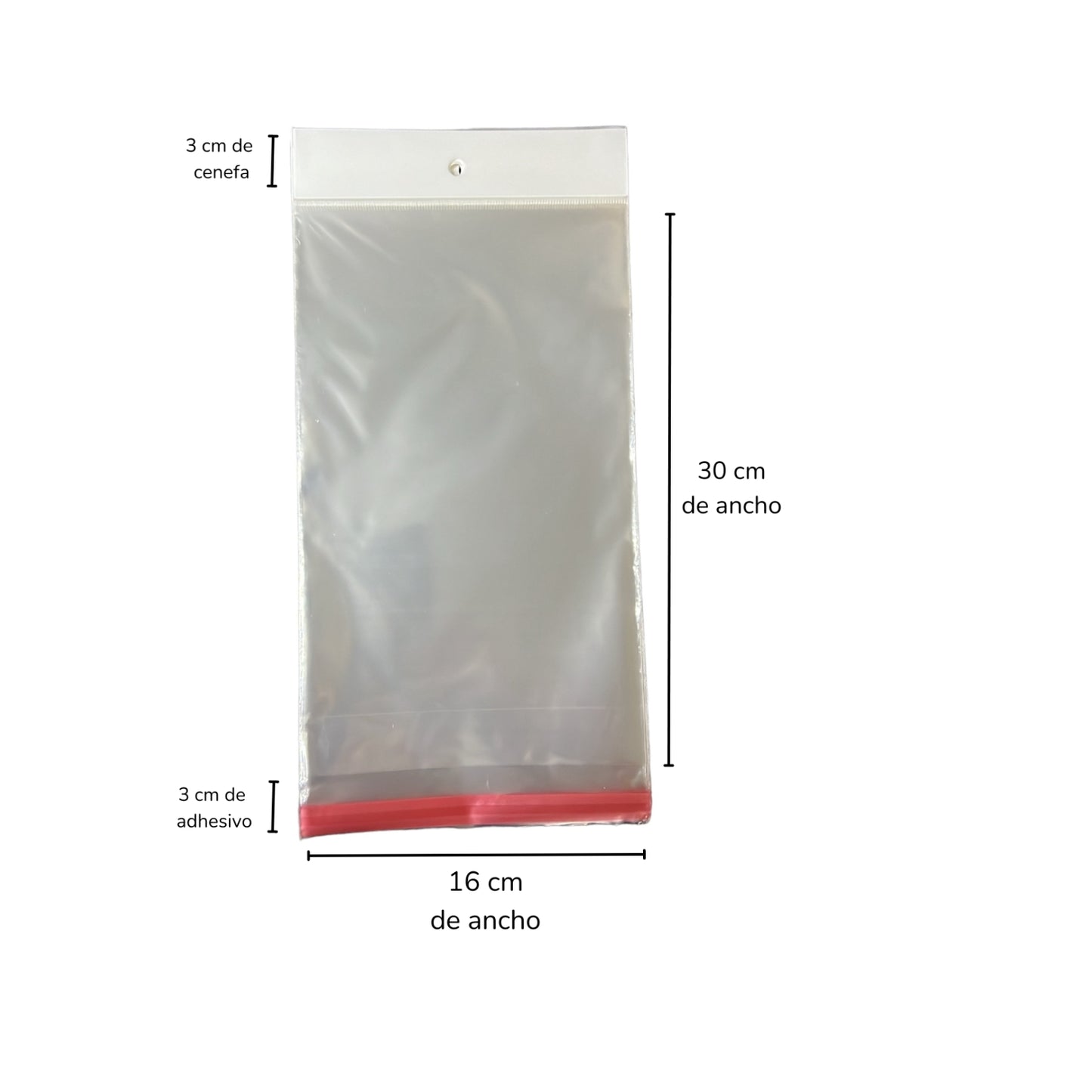 BOLSA CELOFAN CP 16X30 PQT CON 100 PZS O CAJA CON 100 PQTS