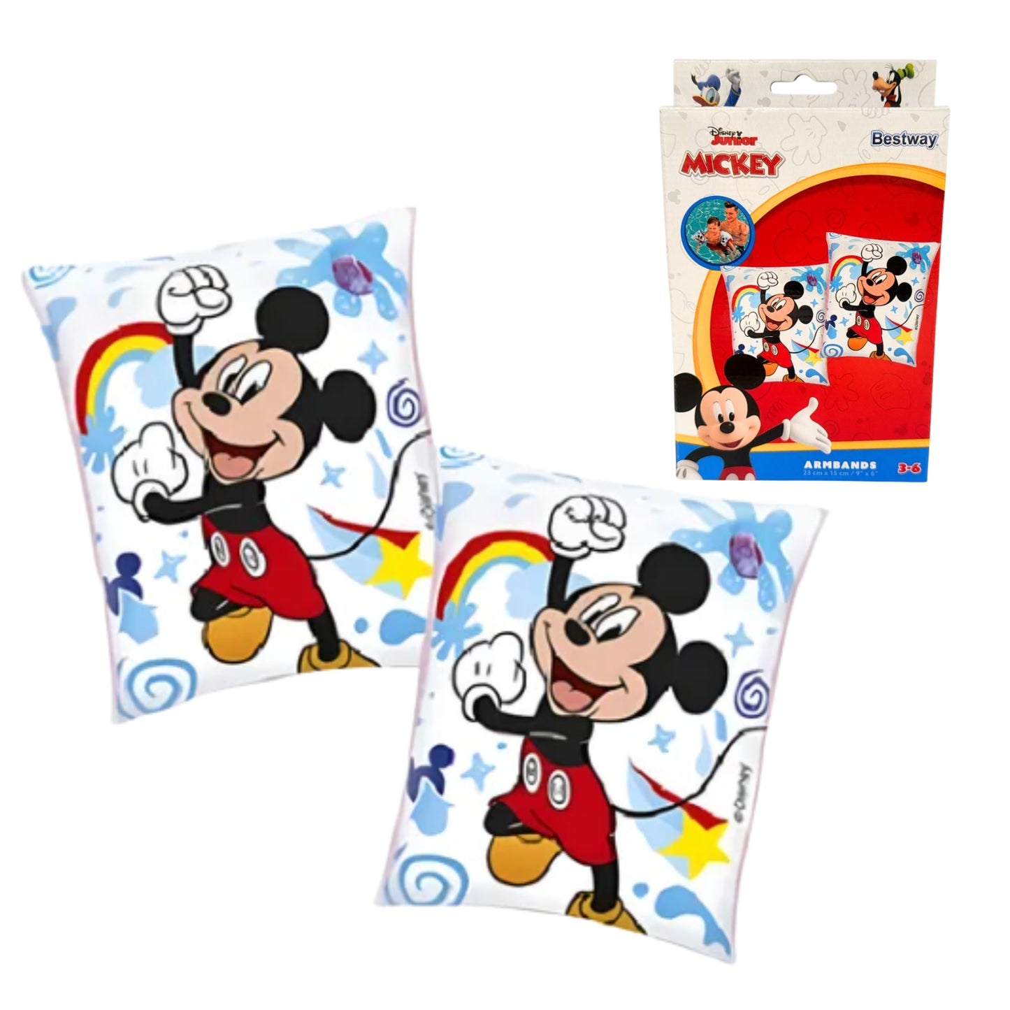 N-GPM-16160 91002 FLOTADOR BRAZO INFLATABLE 23x15 CM MICKEY MOUSE PAR 3 a 6 AÑOS DE CLUB HOUSE 1MOD CAJA CON 1 PZ O CAJA CON 24 PZS