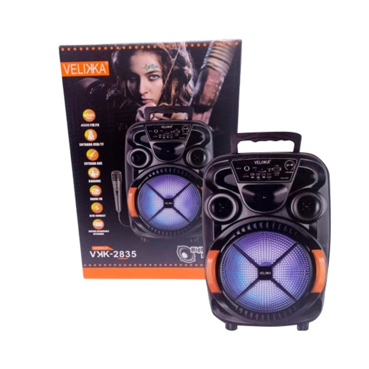 VKK-2835 BOCINA 8 PULGADAS, ENTRADA USBA/TF, AUX, KARAOKE, RADIO FM, BLUETOOTH RECARGABLE CON 1 PZ O CAJA CON 10 PZS