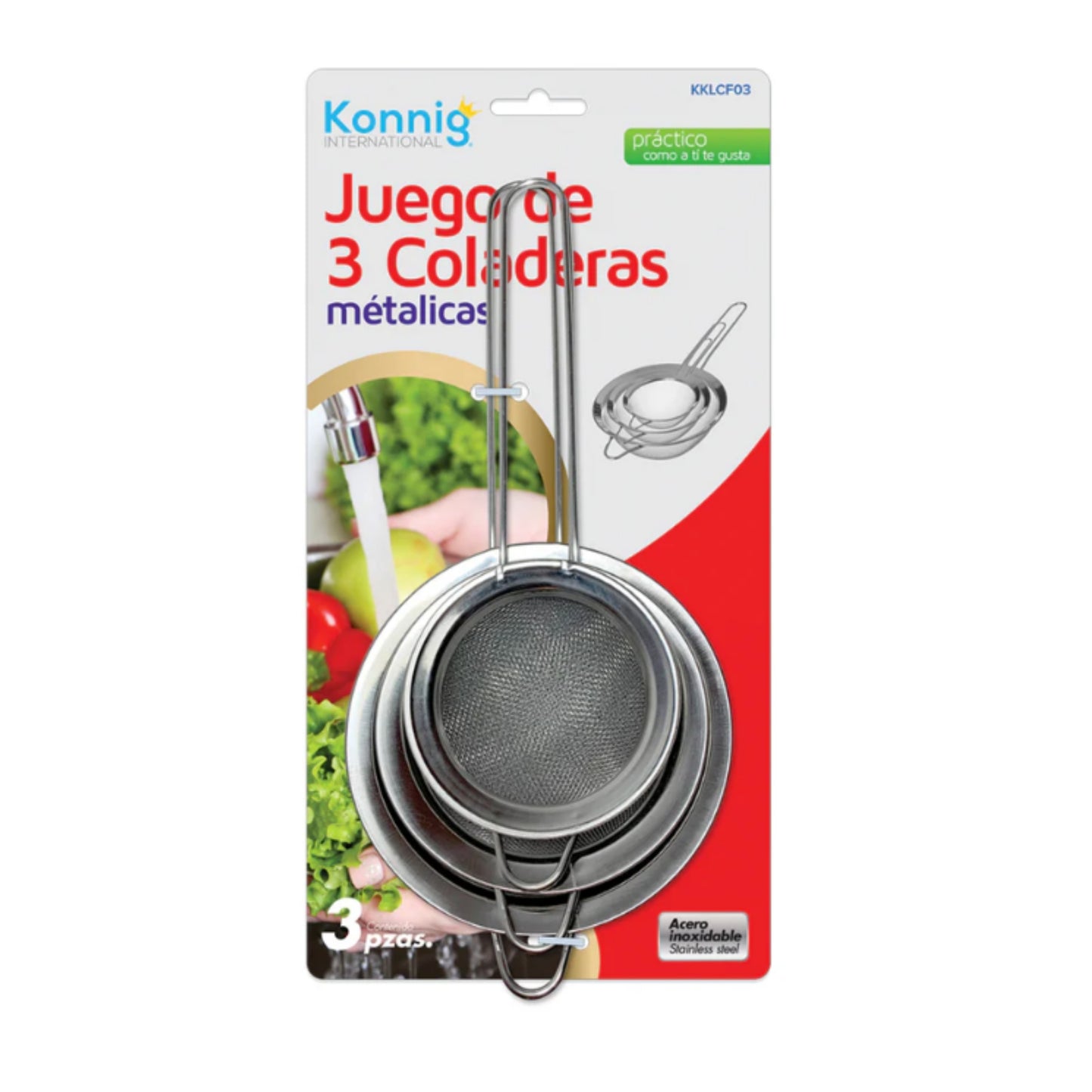 N-GPM-16295 KG-34 JUEGO 3 PZS COLADORES DE METAL CON 1 PZ O CAJA CON 144 PZS