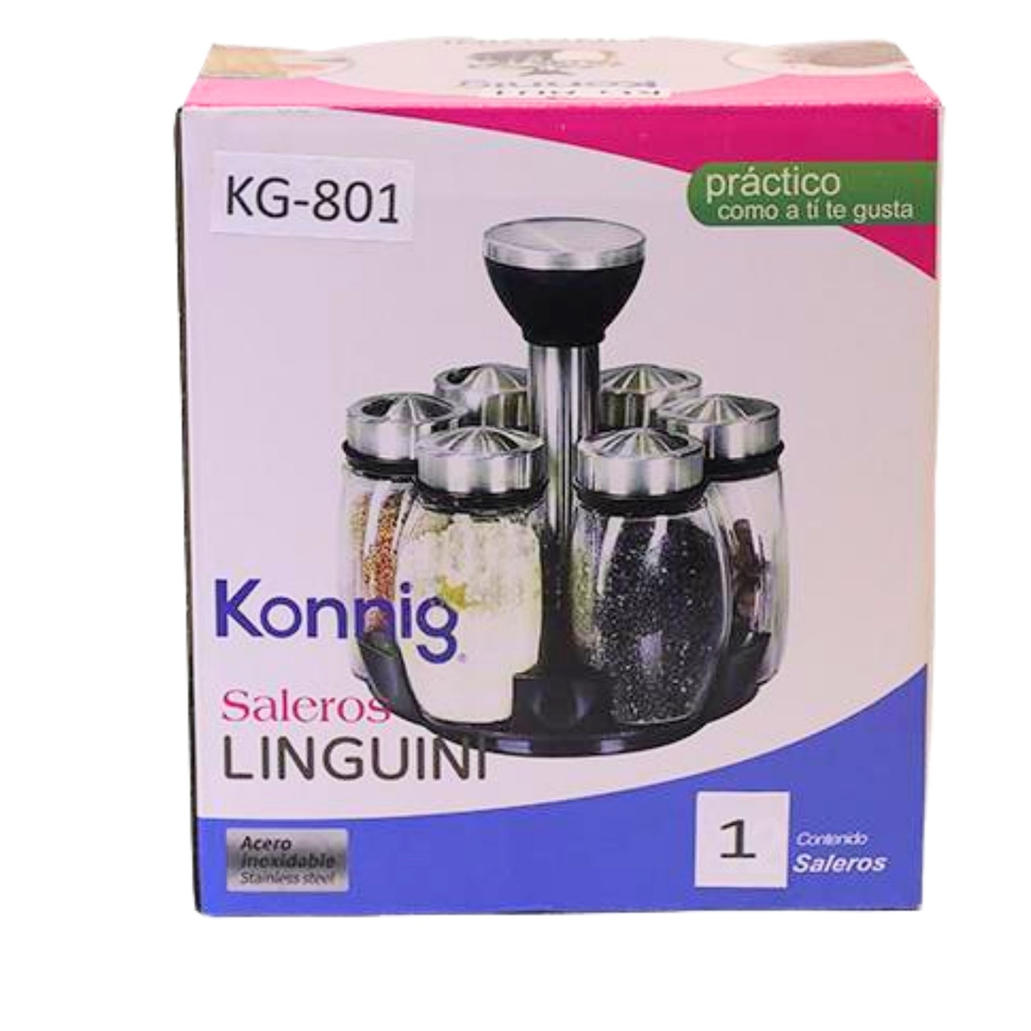 KG-801SAL SET DE SALEROS CON 6 PIEZAS CON BASE GIRATORIA CON 1 PZ O CAJA CON 18 PZS