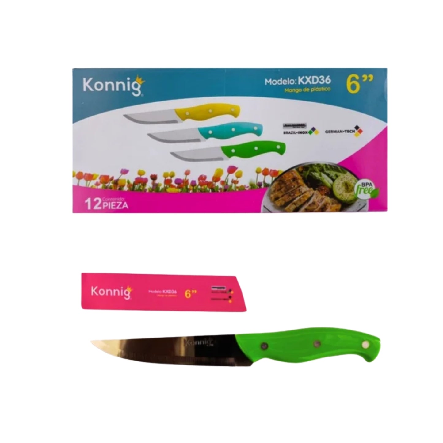 N-GPM-16395 KXD36 CUCHILLO FILETERO CACHA DE PLASTICO DE COLOR No. 6 CON 12 PZS O CAJA CON 40 PQTS