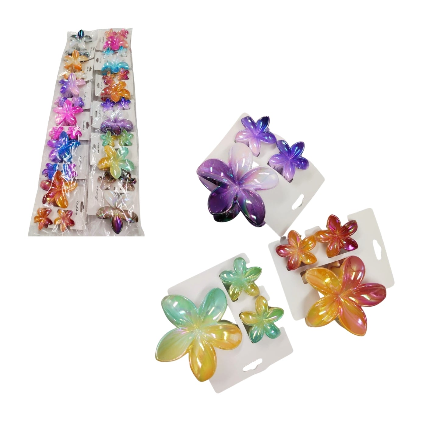 HFY-14383 JUEGO 3 PINZAS PARA CABELLO EN FORMA FLOR CON 12 PZS O CAJA CON 50 PQTS