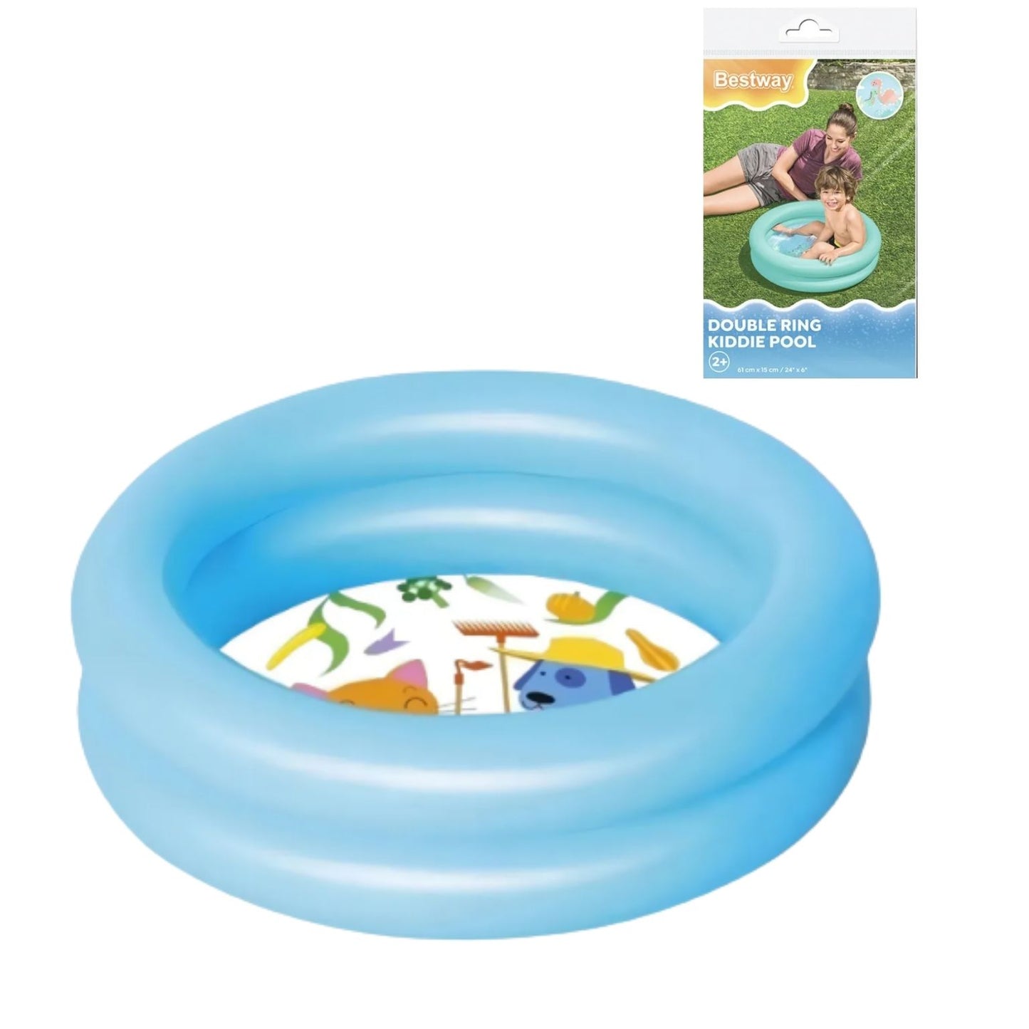 51061 ALBERCA INFLABLE REDONDA .61x.15 CM INFANTIL 2 ANILLOS 2 COL BOLSA CON 1 PZ O CAJA CON 12 PZS