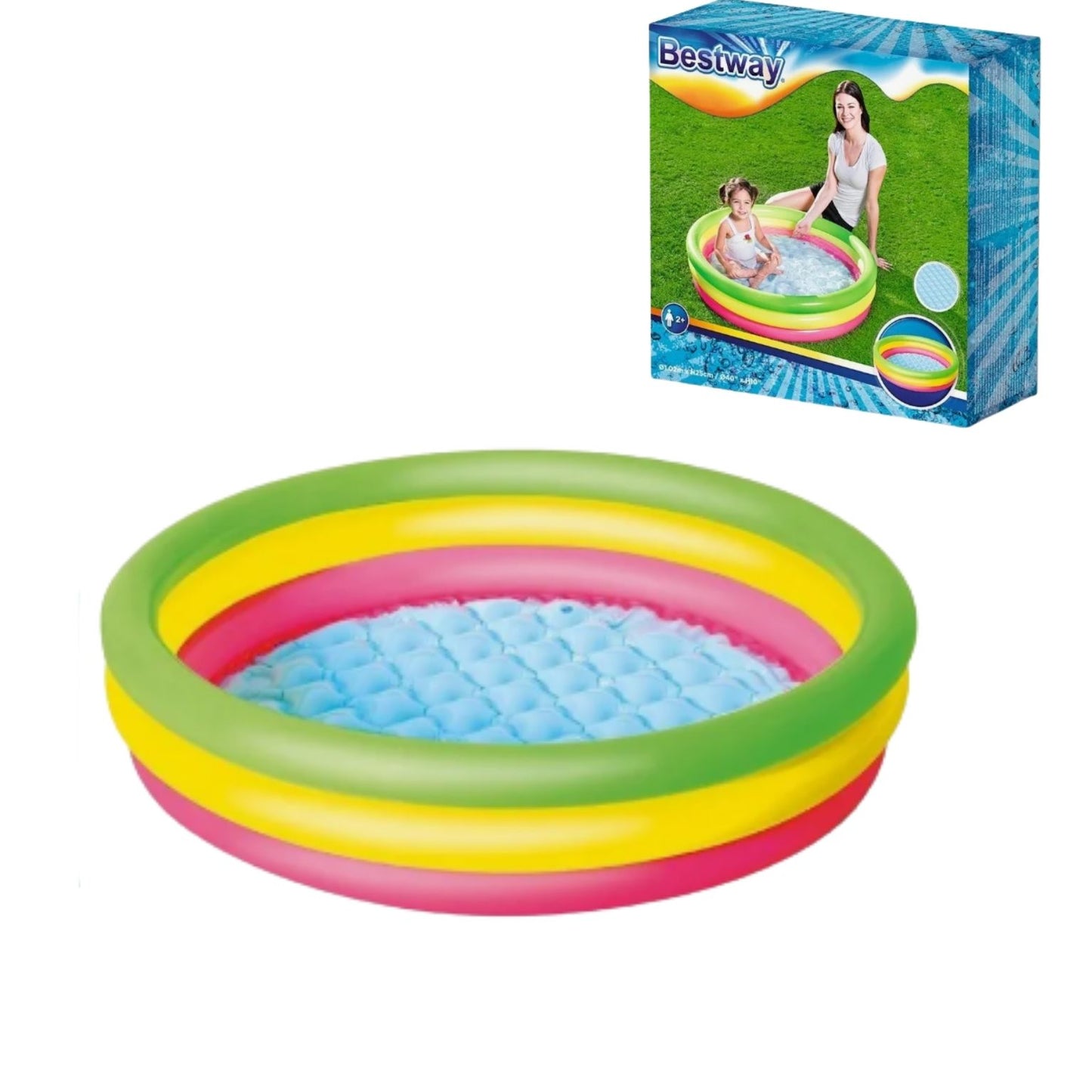 51104 ALBERCA INFLABLE REDONDA 1.02x0.25 M 3 ANILLLOS LISA ACOLCHONADA CON 1 PZ O CAJA CON 8 PZS