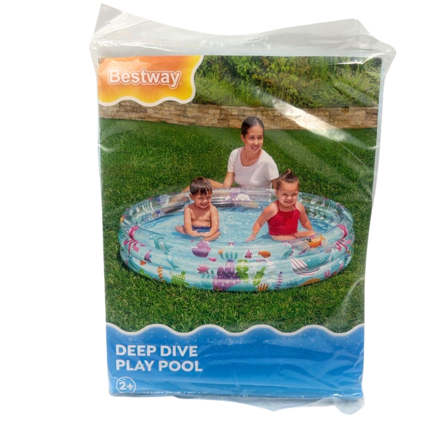 51004 ALBERCA INFLABLE REDONDA 1.52x.30 CM DECORACION TRANSPARENTE 3 ANILLOS CON 1 PZ O CAJA CON 6 PZS