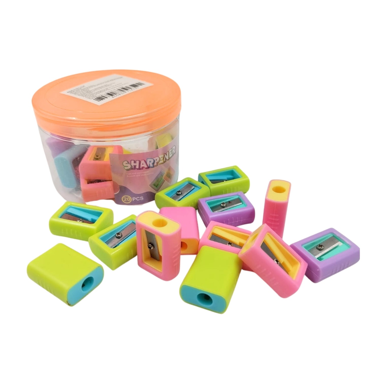 HFY-14107 BOTE DE SACAPUNTAS COLORES 3x2.5 CM CON 20 PZS O CAJA CON 120 PQTS